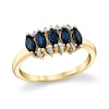 Thumbnail Image 1 of Marquise-Cut Blue Sapphire and 1/20 CT. T.W. Diamond Five Stone Ring in 10K Gold