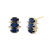 Thumbnail Image 0 of Sideways Oval Blue Sapphire and 1/20 CT. T.W. Diamond Three Stone Drop Earrings in 14K Gold