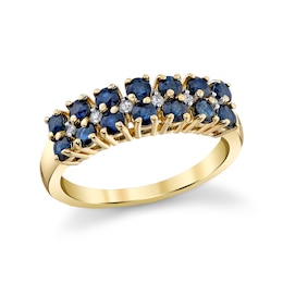 Blue Sapphire and 1/20 CT. T.W. Diamond Alternating Duos Ring in 10K Gold