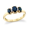 Thumbnail Image 1 of Oval Blue Sapphire and Diamond Accent Three Stone Ring in 14K Gold