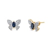 Thumbnail Image 1 of Marquise-Cut Blue Sapphire and 1/5 CT. T.W. Diamond Butterfly Stud Earrings in 14K Gold