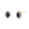 Thumbnail Image 1 of Oval Blue Sapphire and 1/4 CT. T.W. Diamond Alternating Sunburst Frame Stud Earrings in 10K Gold