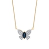 Thumbnail Image 1 of Marquise-Cut Blue Sapphire and 1/5 CT. T.W. Diamond Butterfly Necklace in 14K Gold