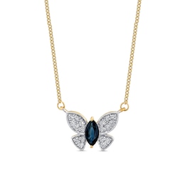 Marquise-Cut Blue Sapphire and 1/5 CT. T.W. Diamond Butterfly Necklace in 14K Gold