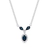 Thumbnail Image 1 of Oval and Pear-Shaped Blue Sapphire with 1/6 CT. T.W. Diamond Sunburst Frame &quot;Y&quot; Necklace in 14K White Gold - 16&quot;