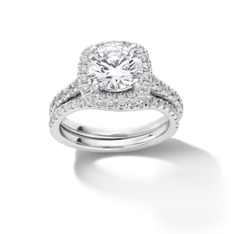 3 CT. T.W. Certified Lab-Created Diamond Cushion-Shaped Frame Bridal Set in 14K White Gold (F/VS2)