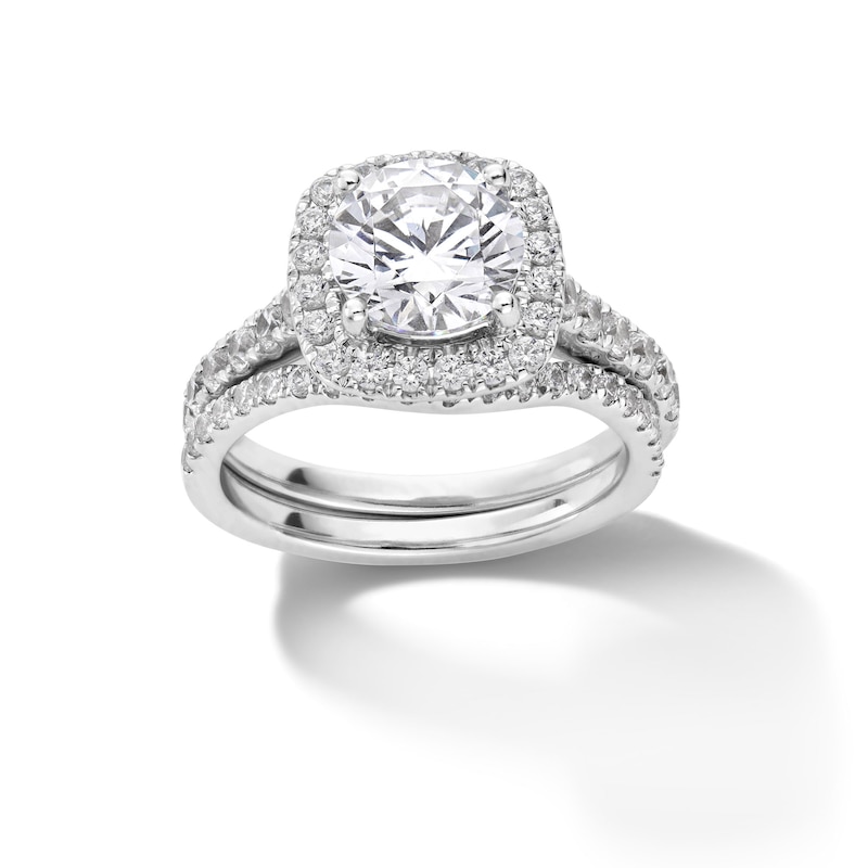 3 CT. T.W. Certified Lab-Created Diamond Cushion-Shaped Frame Bridal Set in 14K White Gold (F/VS2)