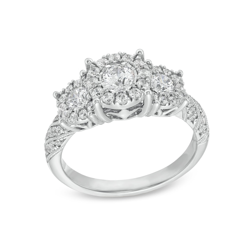 Main Image 1 of 1 CT. T.W. Diamond Frame Three Stone Vintage-Style Engagement Ring in 10K White Gold