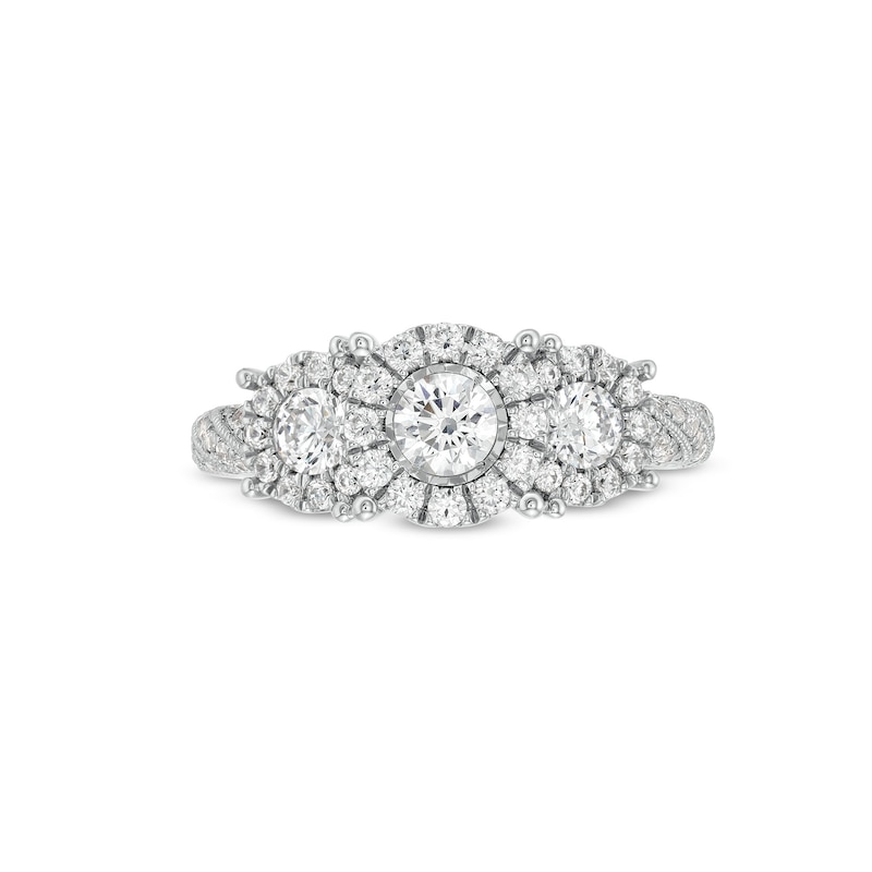 Main Image 4 of 1 CT. T.W. Diamond Frame Three Stone Vintage-Style Engagement Ring in 10K White Gold