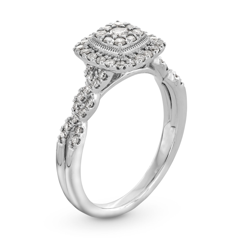 1/2 CT. T.W. Cushion-Shaped Multi-Diamond Frame Twist Shank Engagement Ring in 10K White Gold