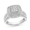 Thumbnail Image 0 of 1 CT. T.W. Princess-Cut Multi-Diamond Double Cushion Frame Triple Row Engagement Ring in 10K White Gold