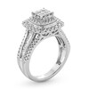 Thumbnail Image 1 of 1 CT. T.W. Princess-Cut Multi-Diamond Double Cushion Frame Triple Row Engagement Ring in 10K White Gold