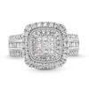 Thumbnail Image 2 of 1 CT. T.W. Princess-Cut Multi-Diamond Double Cushion Frame Triple Row Engagement Ring in 10K White Gold