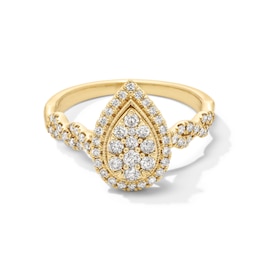 1/2 CT. T.W. Pear-Shaped Multi-Diamond Frame Twist Shank Engagement Ring in 10K Gold