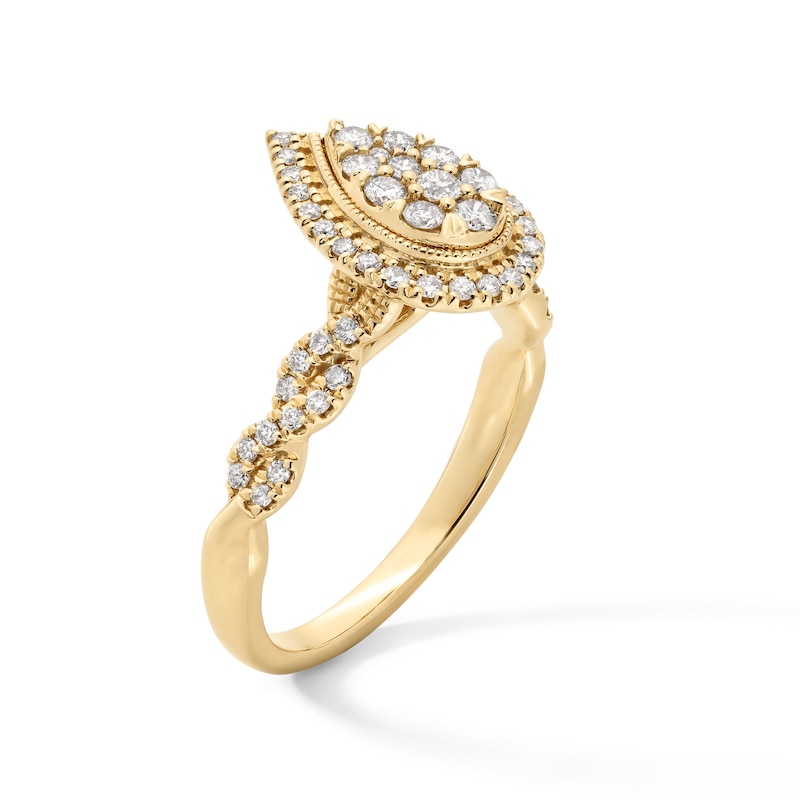 Main Image 2 of 1/2 CT. T.W. Pear-Shaped Multi-Diamond Frame Twist Shank Engagement Ring in 10K Gold