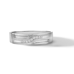 1/20 CT. T.W. Diamond Channel-Set Zig-Zag Anniversary Band in 10K White Gold