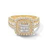 Thumbnail Image 1 of 1 CT. T.W. Princess-Cut Multi-Diamond Double Cushion Frame Triple Row Engagement Ring in 10K Gold