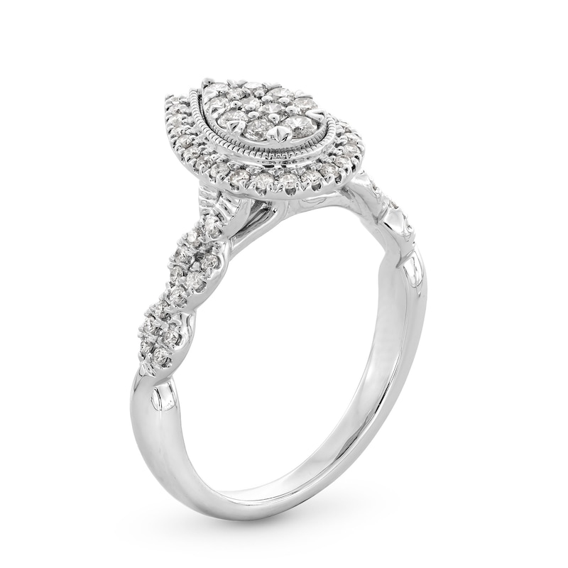 1/2 CT. T.W. Pear-Shaped Multi-Diamond Frame Twist Shank Engagement Ring in 10K White Gold