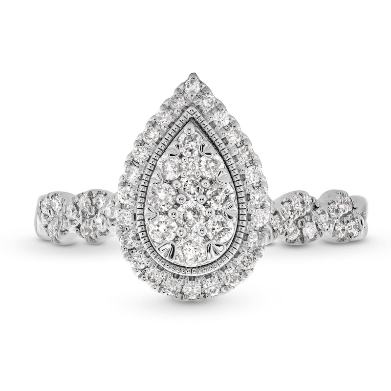 1/2 CT. T.W. Pear-Shaped Multi-Diamond Frame Twist Shank Engagement Ring in 10K White Gold