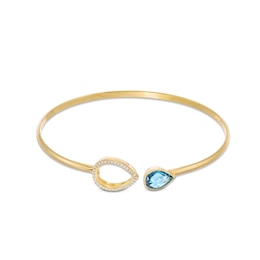 Pear-Shaped London Blue Topaz and White lab-Created Sapphire Frame Bangle in Sterling Silver with 18K Gold Plate - 6.75”