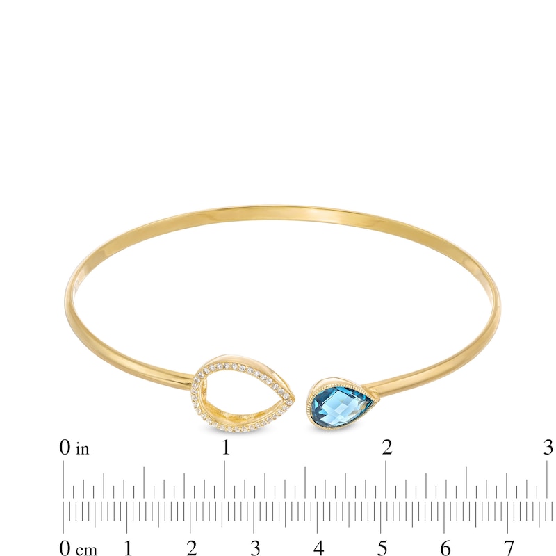 Pear-Shaped London Blue Topaz and White lab-Created Sapphire Frame Bangle in Sterling Silver with 18K Gold Plate - 6.75”