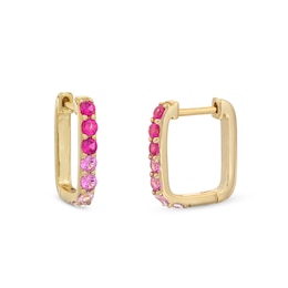 Lab-Created Ruby and Pink Lab-Created Sapphire Ombre Square Hoop Earrings in Sterling Silver with 14K Gold Plate