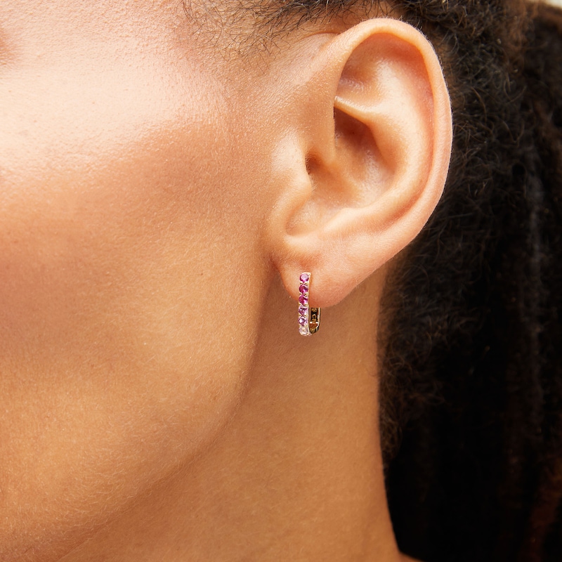 Lab-Created Ruby and Pink Lab-Created Sapphire Ombre Square Hoop Earrings in Sterling Silver with 14K Gold Plate