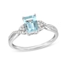 Thumbnail Image 1 of Emerald-Cut Aquamarine and 1/10 CT. T.W. Diamond Tri-Sides Crossover Shank Ring in 10K White Gold