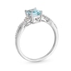 Thumbnail Image 1 of Emerald-Cut Aquamarine and 1/10 CT. T.W. Diamond Tri-Sides Crossover Shank Ring in 10K White Gold