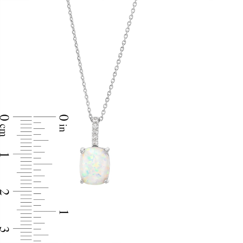 Elongated Cushion-Cut Lab-Created Opal and White Lab-Created Sapphire Drop Pendant in Sterling Silver