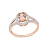 Thumbnail Image 0 of Oval Morganite and 1/4 CT. T.W. Diamond Open Frame Split Shank Ring in 10K Rose Gold