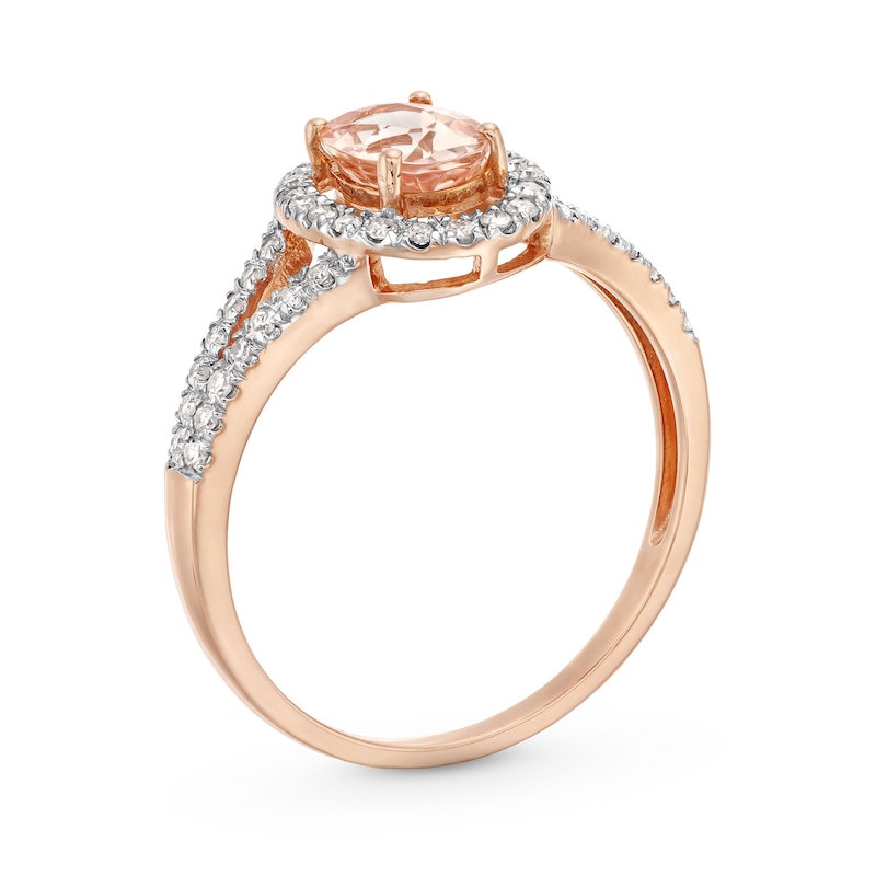 Oval Morganite and 1/4 CT. T.W. Diamond Open Frame Split Shank Ring in 10K Rose Gold