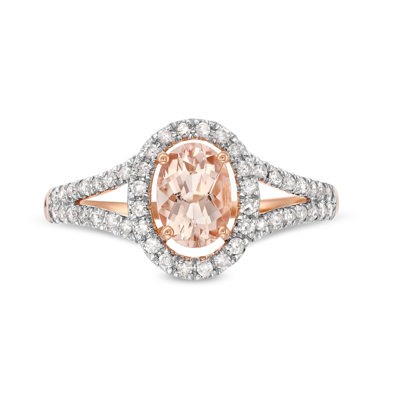 Oval Morganite and 1/4 CT. T.W. Diamond Open Frame Split Shank Ring in 10K Rose Gold