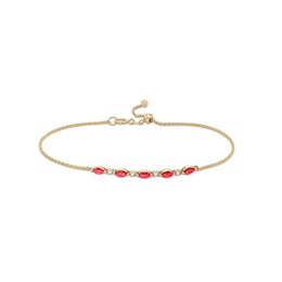 Marquise-Cut Certified Ruby and 1/20 CT. T.W. Diamond Alternating Bolo Bracelet in 10K Gold - 9.0&quot;