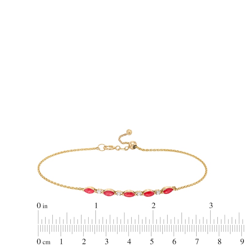 Main Image 3 of Marquise-Cut Certified Ruby and 1/20 CT. T.W. Diamond Alternating Bolo Bracelet in 10K Gold - 9.0&quot;