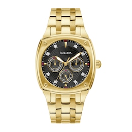 Men’s Bulova Diamond Accent Gold-Tone IP Chronograph Watch with Square Black Dial (Model: 97D138)