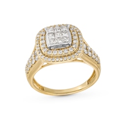 1 CT. T.W. Princess-Cut Multi-Diamond Double Cushion Frame Engagement Ring in 10K Gold