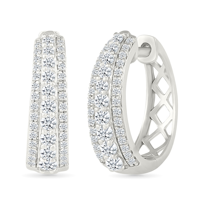 Main Image 1 of 1/2 CT. T.W. Lab-Created Diamond Graduated Triple Row Small Hoop Earrings in Sterling Silver