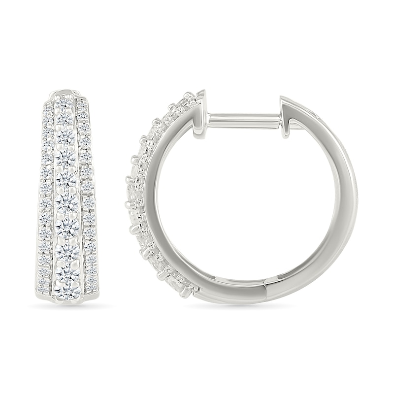 Main Image 3 of 1/2 CT. T.W. Lab-Created Diamond Graduated Triple Row Small Hoop Earrings in Sterling Silver