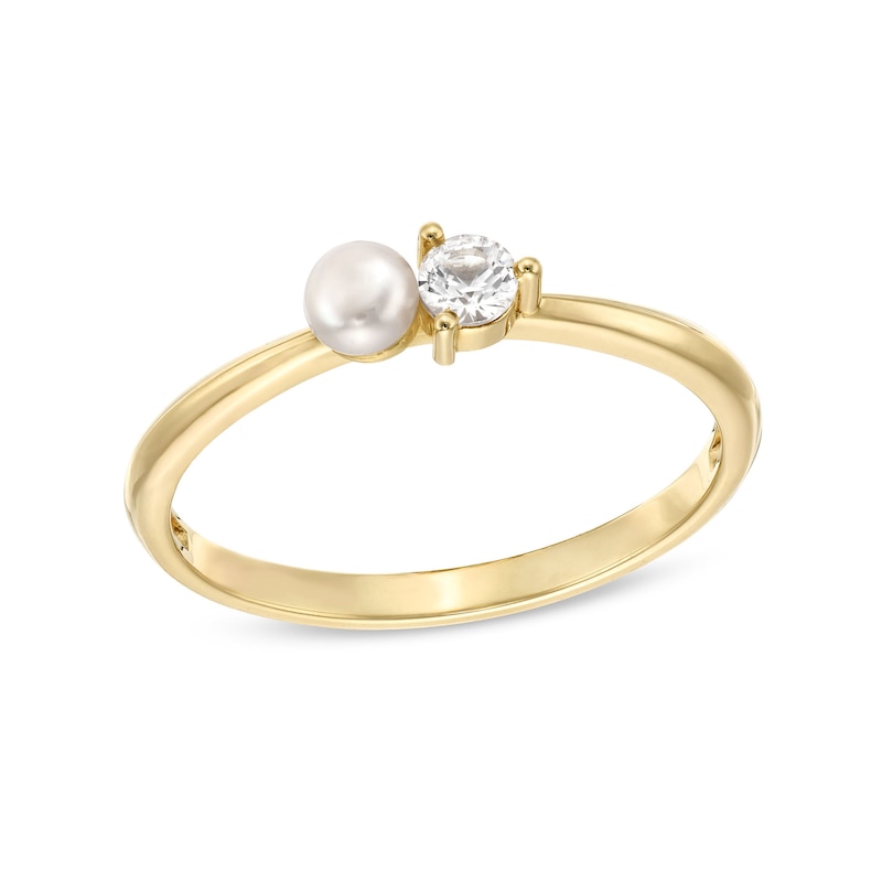 Main Image 1 of Freshwater Cultured Pearl and 1/10 CT. T.W. Diamond Toi et Moi Ring in 10K Gold