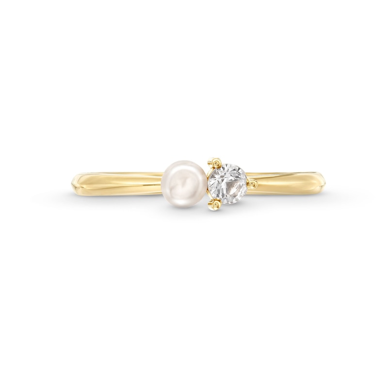 Main Image 4 of Freshwater Cultured Pearl and 1/10 CT. T.W. Diamond Toi et Moi Ring in 10K Gold