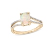 Thumbnail Image 0 of Elongated Cushion-Cut Lab-Created Opal and 1/10 CT. T.W. Diamond Split Shank Ring in 10K Gold