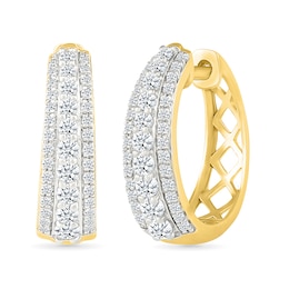 1/2 CT. T.W. Lab-Created Diamond Graduated Triple Row Small Hoop Earrings in Sterling Silver with 10K Gold Plate