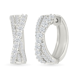 1 CT. T.W. Lab-Created Diamond Triple Row Crossover Hoop Earrings in Sterling Silver