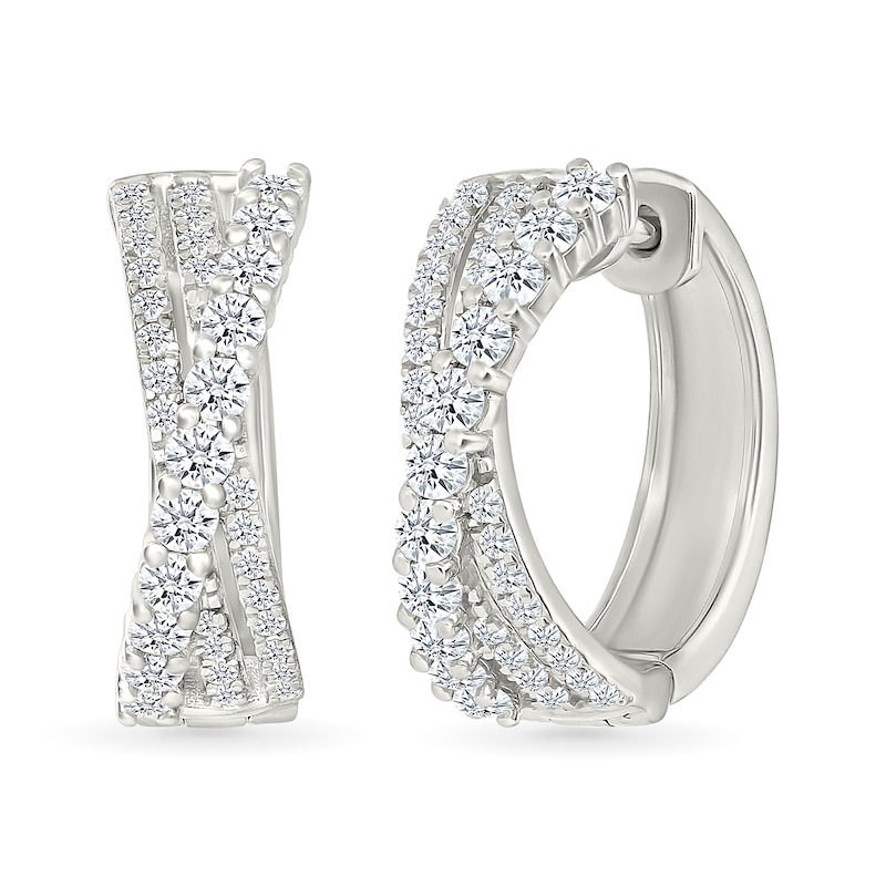 Main Image 1 of 1 CT. T.W. Lab-Created Diamond Triple Row Crossover Hoop Earrings in Sterling Silver