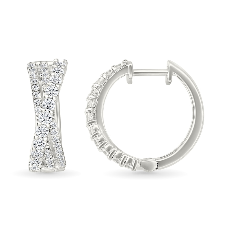 Main Image 3 of 1 CT. T.W. Lab-Created Diamond Triple Row Crossover Hoop Earrings in Sterling Silver