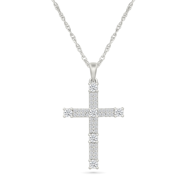 Main Image 1 of 1/2 CT. T.W. Lab-Created Diamond Station Cross Pendant in Sterling Silver