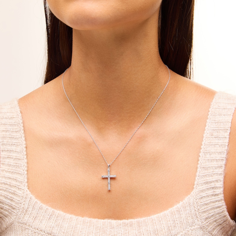 Main Image 2 of 1/2 CT. T.W. Lab-Created Diamond Station Cross Pendant in Sterling Silver