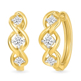 3/8 CT. T.W. Lab-Created Diamond Three Stone Twist Hoop Earrings in Sterling Silver with 10K Gold Plate