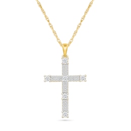 1/2 CT. T.W. Lab-Created Diamond Station Cross Pendant in Sterling Silver with 10K Gold Plate